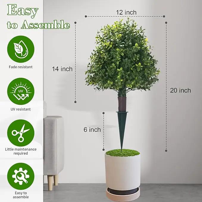 20" Artificial Boxwood Topiary Balls Trees with Ground Spike, 2 Pack UV Resistant Artificial Shrubs, Fake Evergreen Artificial Plant Brush for Indoor Outdoor Front Porch Garden by GreenHaven Gardens
