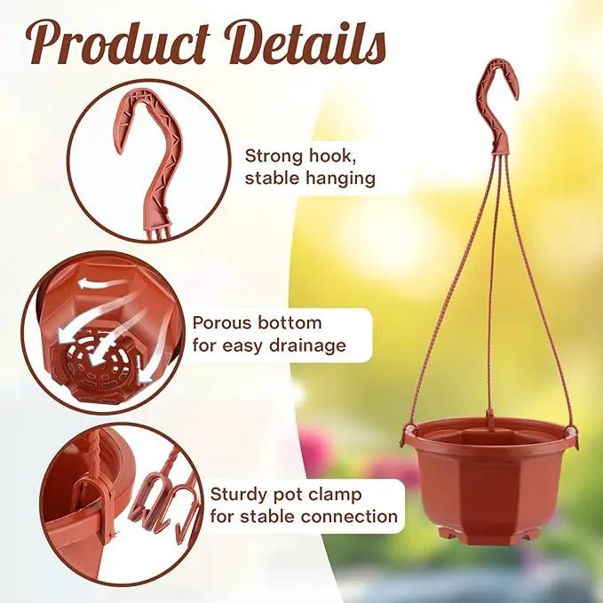 Roshtia 24 Pcs Hanging Plastic Planter Pot with Hook Flower Pots Baskets Hanging Nursery Planter Holder for Outdoor Indoor Plant Garden(Brown,6 Inch) by GreenHaven Gardens