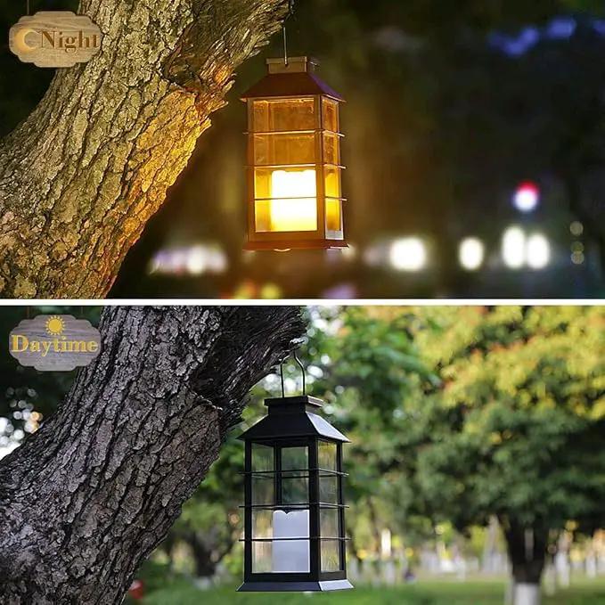 2 Pack Outdoor Garden Hanging Lanterns with Waterproof LED Flickering Flameless Candle Solar Powered Lights Yard Decor Outdoor Decorative for Pathway Courtyard Party Patio Christmas (Black) by GreenHaven Gardens