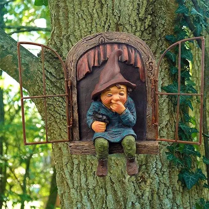 Whimsical Fairy Garden Gnome Statue, Tree Faces Decor Outdoor -5.9 Inch, Funny Garden Tree Decoration,Ideal Patio Yard Lawn Porch Decoration by GreenHaven Gardens