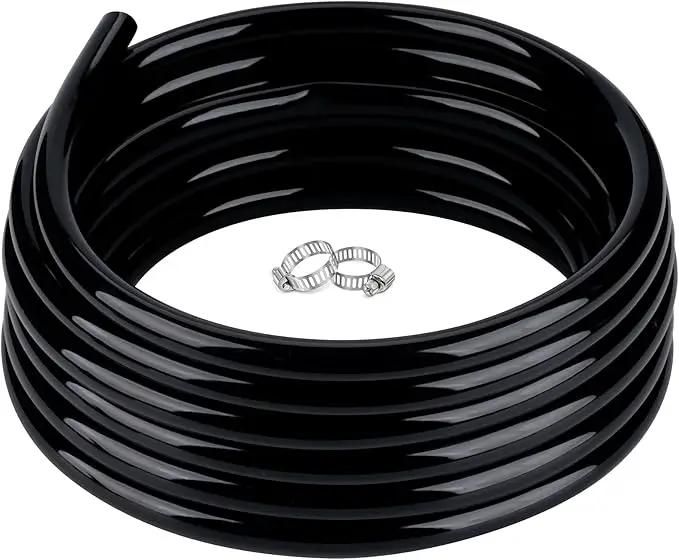 1" id - 50ft Black Vinyl Tubing Flexible PVC Tube Hybrid Hose Transfer Water Fuel Gas for Pond Fountain Garden Waterfall, Durable and Safe, with 2 Hose Clamps by GreenHaven Gardens