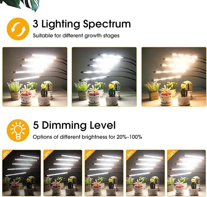 wolezek Grow Lights for Indoor Plants Full Spectrum, LED Grow Light with Adjustable Stand and Sturdy Clip, 5-Heads Plant Grow Lights Indoor with Auto 6/12/16H Timer, 3 Light Modes, 5 Levels Dimmable by GreenHaven Gardens