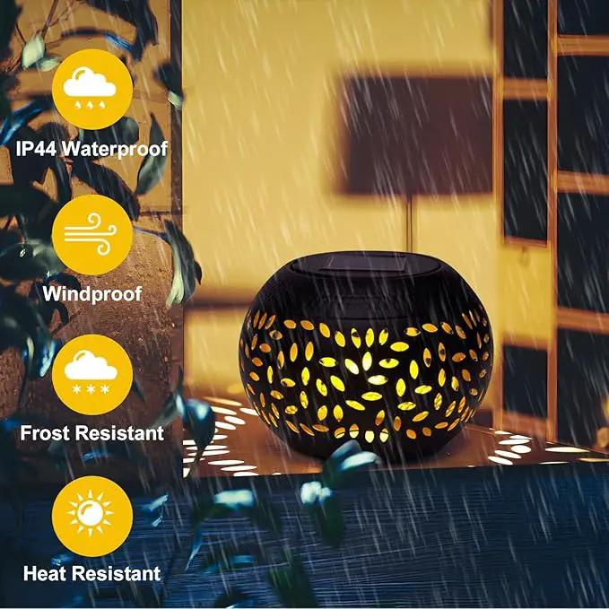 Solar Lantern Outdoor Table Light, 2 Pack Waterproof Decor, Hollow Out Retro Black Metal Patio Lights, Yard Porch Garden Balcony Indoor Desk Bedroom Tabletop Decorations by GreenHaven Gardens