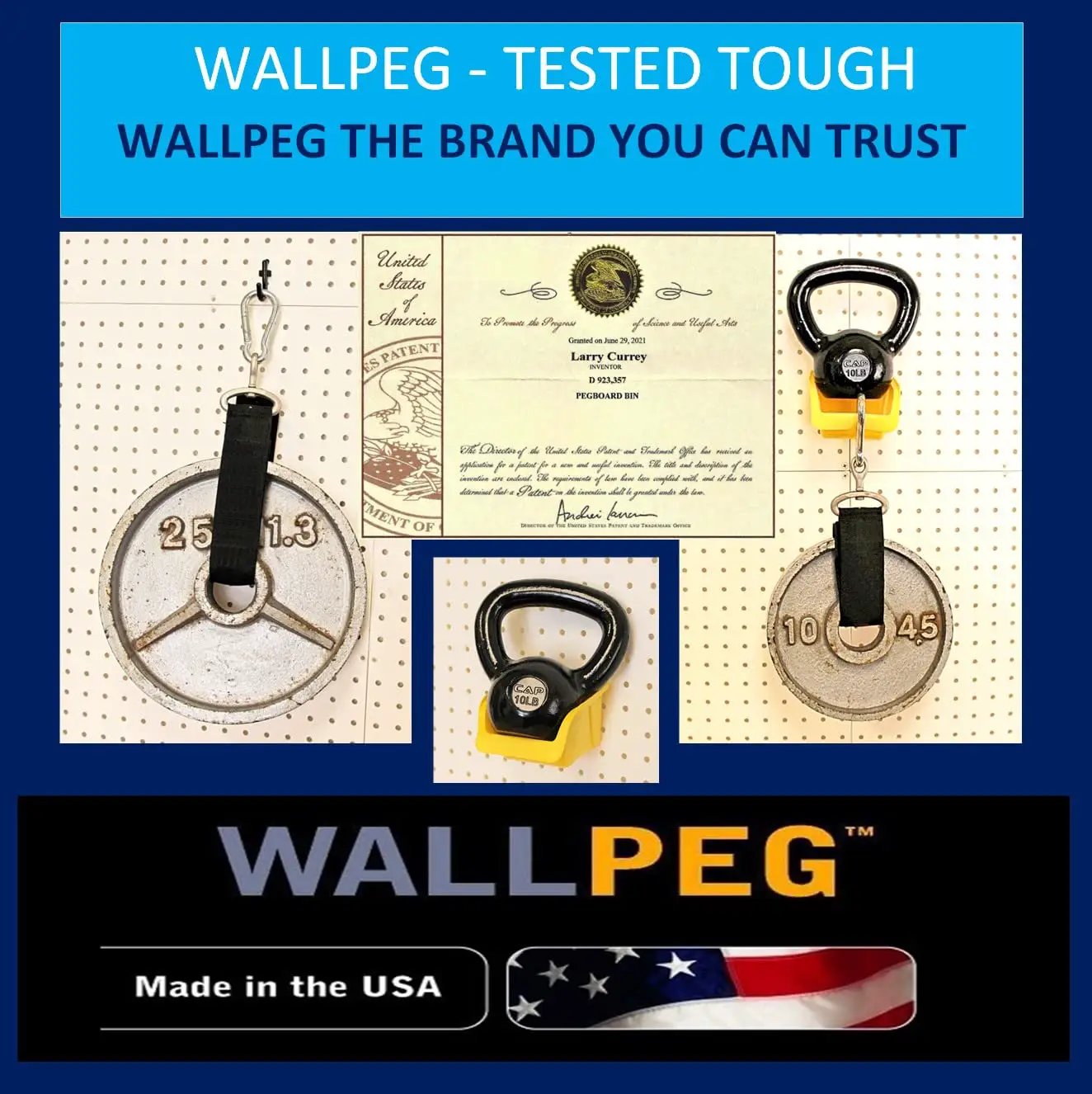 WallPeg Made in USA Pegboard Panels Garage Organization - Wall Storage Kit (PB-2 B) (2) ea - 24" x 16" Peg Board Tool Organizer Panel Set - Garage Organizer Kit by GreenHaven Gardens