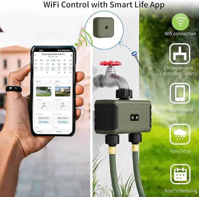 WiFi Sprinkler Timer 2 Zone, Diivoo Smart Water Timer for Garden Hose, Wireless Remote Control Irrigation System with Wi-Fi Hub, Rain Delay and Manual Watering, Leakproof for Yard Lawn Watering by GreenHaven Gardens