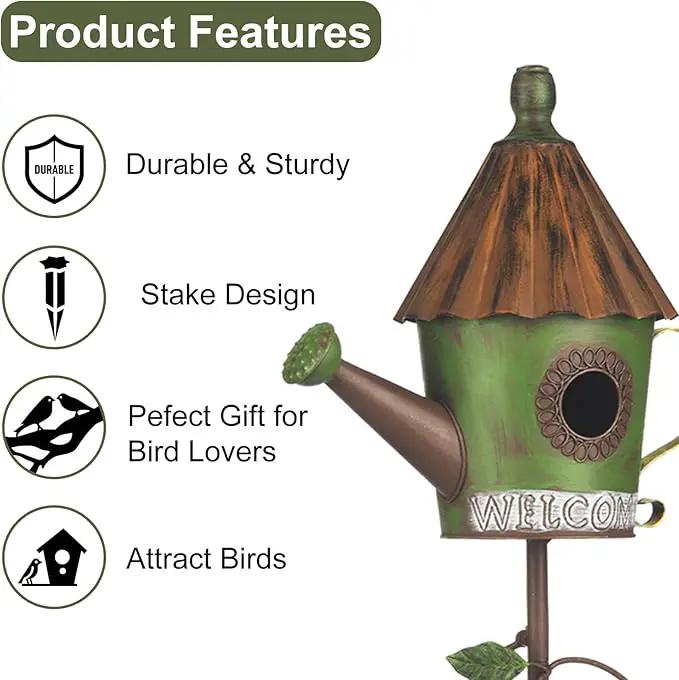 BAYN 57” Bird Houses Stake for Outside, Metal Watering Can Birdhouse Garden Stake Wild Bird Feeder Pole with Welcome Sign Outdoor Decorations for Patio, Backyard, Garden by GreenHaven Gardens