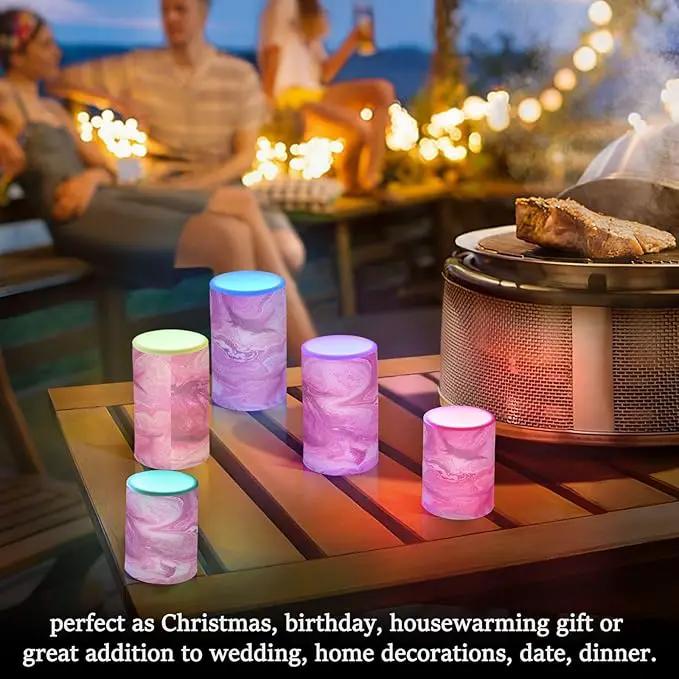 Flickering Flameless Candles, Pink Fuchsia Marble LED Candles with Remote Timer, Set of 2 Battery Operated Candle for Valentine Wedding Birthday by GreenHaven Gardens