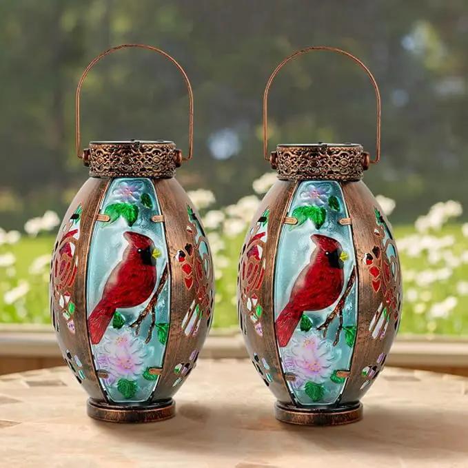 Starsoul 2 PC Cardinal Outdoor Solar Lantern Cardinal Solar Light Waterproof Tabletop Lamp with Hollowed-Out Design for Yard Patio Garden Pathway by GreenHaven Gardens
