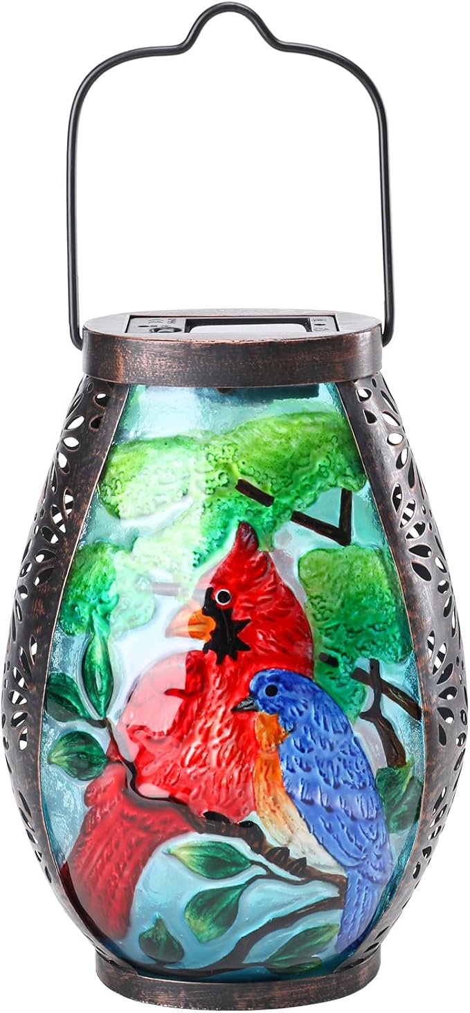 MUMTOP Solar Lanterns Outdoor Waterproof Cardinal Bluebird Solar Powered LED Lights Hanging Solar Lantern Metal Decorative for Patio Table Garden Outside Yard Backyard by GreenHaven Gardens