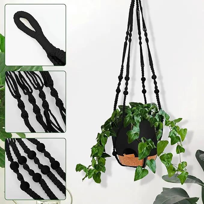 GARDIFE 8 Inch Hanging Planters with Macrame Plant Hanger for Indoor and Outdoor Plants, 2 Pack Large Self Watering Hanging Plant Pot with Basket Flower Pot with Drainage Hole, Black by GreenHaven Gardens