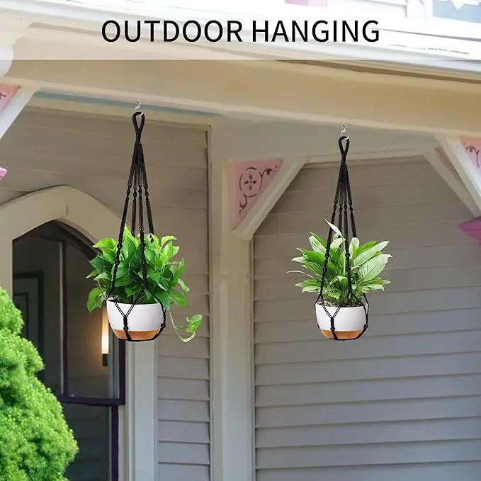 35 Inch Macrame Plant Hanger - Fits 4-13 Inch Pots, Supports Up to 22lbs, Sturdy Hanging Planter Holder for Indoor Outdoor, Boho Home Decor, 2 Pack, Black (POTS NOT Included) by GreenHaven Gardens