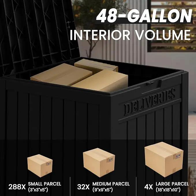 55 Gallon Plus Lockable Resin Deck Box, Waterproof Outdoor Storage Box for Patio Furniture, Garden Tools, Pool Accessories, UV-Resistant Outside Delivery, Black by GreenHaven Gardens