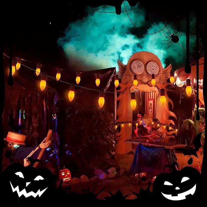25FT LED Halloween Outdoor String Lights with 26 C9 Candle Shape Shatterproof Plastic Bulbs,2700K Waterproof Connectable Orange LED String Lights for Home Garden Halloween Christmas Fall Decor by GreenHaven Gardens