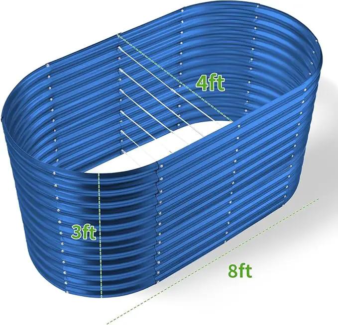 Land Guard 8x4x3ft Oval Galvanized Raised Garden Beds, Large-Capacity Metal Planter Box Outdoor, Durable Deep Raised Garden Bed 3ft Tall, Raised Beds for Gardening Vegetables, Royal Blue by GreenHaven Gardens