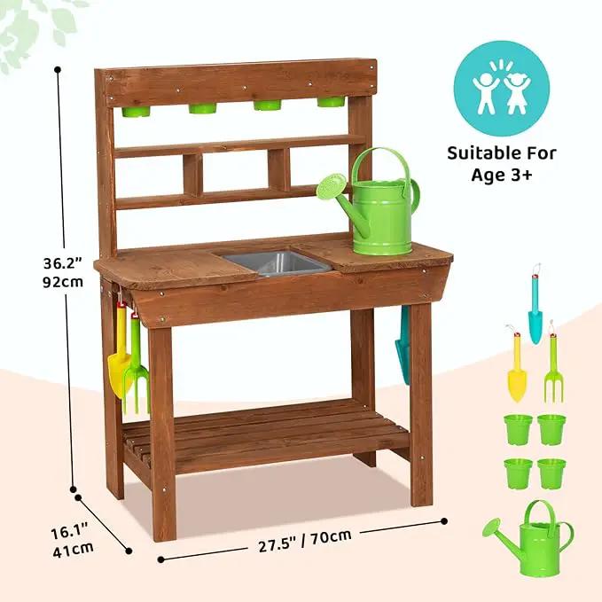 OOOK Potting Bench with Removable Sink, Potting Benches for Outside, Mud Kitchen for Kids Outdoor with Gardening Tools, Watering Can, Flower Pot, Ideal Gift for Boys and Girls 3+, Solid Fir Wood by GreenHaven Gardens