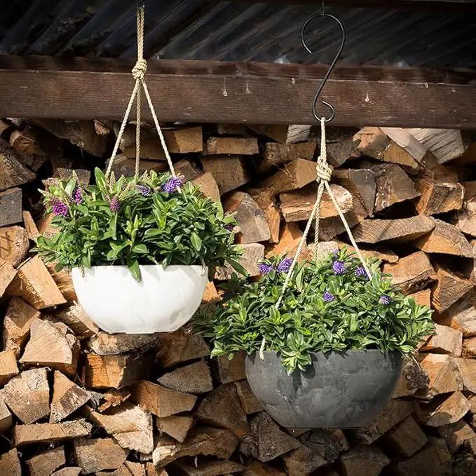 Root & Vessel Self Watering Hanging Planter for Indoor or Outdoor Plants, Unique Marbled Hanging Basket Made of Eco-Friendly Blend of Stone & Plastic, White, 12" by GreenHaven Gardens