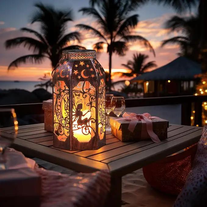 Solar Lanterns Outdoor Hanging Metal Bronze Moon Fairy Lantern, 1 Pack Waterproof Flickering Flameless Candle Mission Lights for Table,Pathway,Garden Gifts for Women, Mothers' Day Gift by GreenHaven Gardens