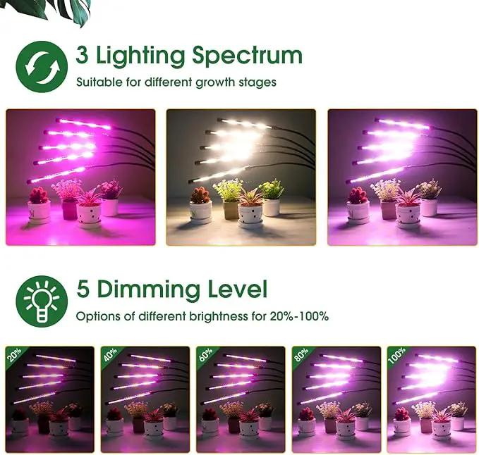 wolezek Grow Lights for Indoor Plants, Full Spectrum LED Plant Grow Light with Adjustable Stand and Sturdy Clip, 5-Heads Plant Light with Auto 6/12/16H Timer, 3 Light Modes, 5 Levels Dimmable by GreenHaven Gardens
