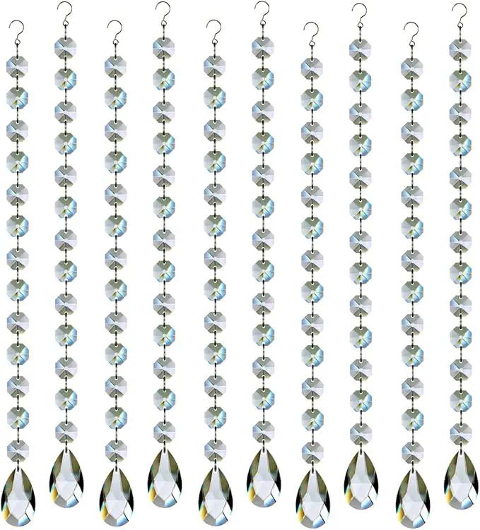1ft 10pcs Teardrop Crystals Garland, Hanging Chandelier Crystals Prism Beads Chain for Wedding Home Decoration Clear GOLDENHAITAI by GreenHaven Gardens