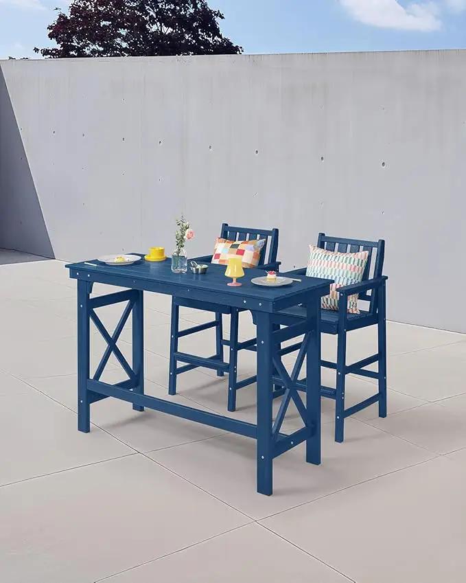 HDPE Outdoor Bar Table, 41" Rectangular Patio Bar Tables, Outdoor Counter Height Table Adirondack Patio Bar Height Table, HDPE Outside Pub Tables for Outside, Balcony, Deck, Poolside, Navy by GreenHaven Gardens