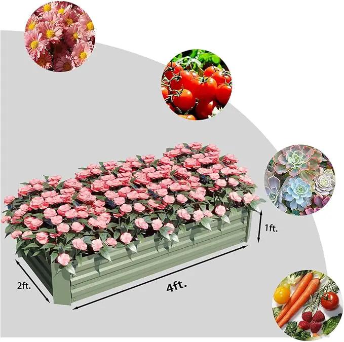 Aoodor 4 x 2 x 1 ft Outdoor Raised Garden Bed, Reinforced Galvanized Steel Planter Box for Vegetables, Flowers,Fruits and Herbs by GreenHaven Gardens
