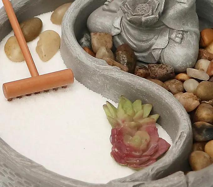 Nature's Mark Mini Zen Garden Kit for Desk with Lotus, Buddha Figures, Rake and Natural Sand River Rocks Table/Desk Décor Gift Set for Home and Office 6 x 6 Inches Round Base by GreenHaven Gardens