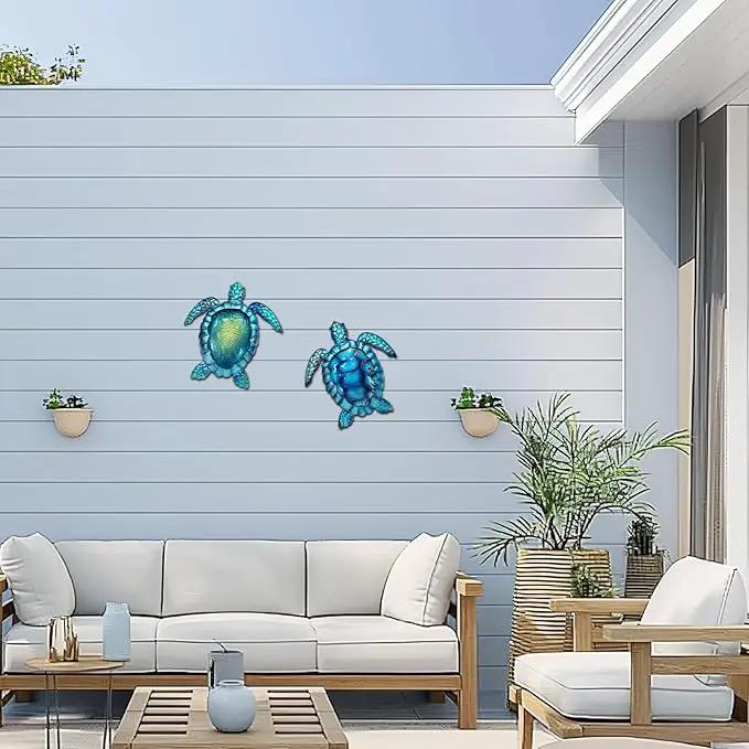 LIFFY Metal Turtle Wall Art Decor Ocean Wall Hanging Coastal Wall Sculptures Beach Theme Wall Decoration for Indoor Outdoor Bathroom Beach Garden Pool (10", 2 pcs) by GreenHaven Gardens