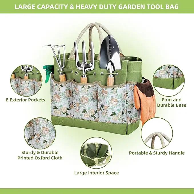 Garden Tool Set 12 Pieces Gardening Tools Stainless Steel Heavy Duty, Outdoor Hand Tools with Floral Organizer Handbag, Succulent Tools,Gardening Gifts for Women Men Beginners by GreenHaven Gardens