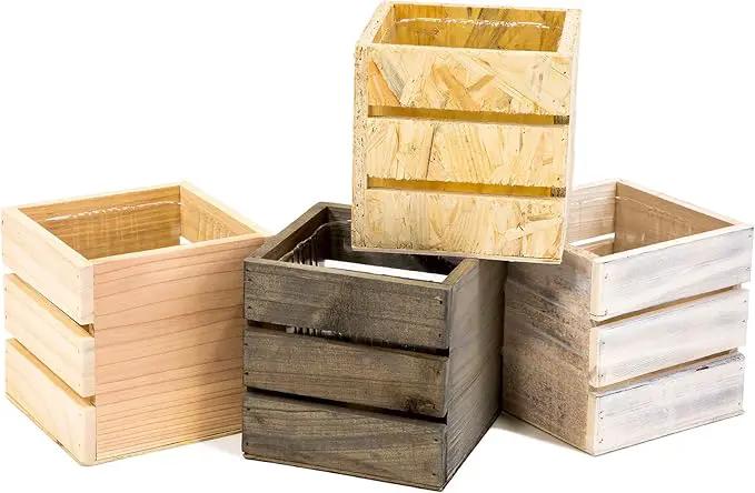 Wood Planter Box with Wine Crate Styled, 5 Inch Square, Rose Wood, Plastic Liner, Garden Centerpiece Display, Wedding Flowers Holder, Home and Venue Decor (5x5 Wine Crate Set of 4, Rose Wood) by GreenHaven Gardens