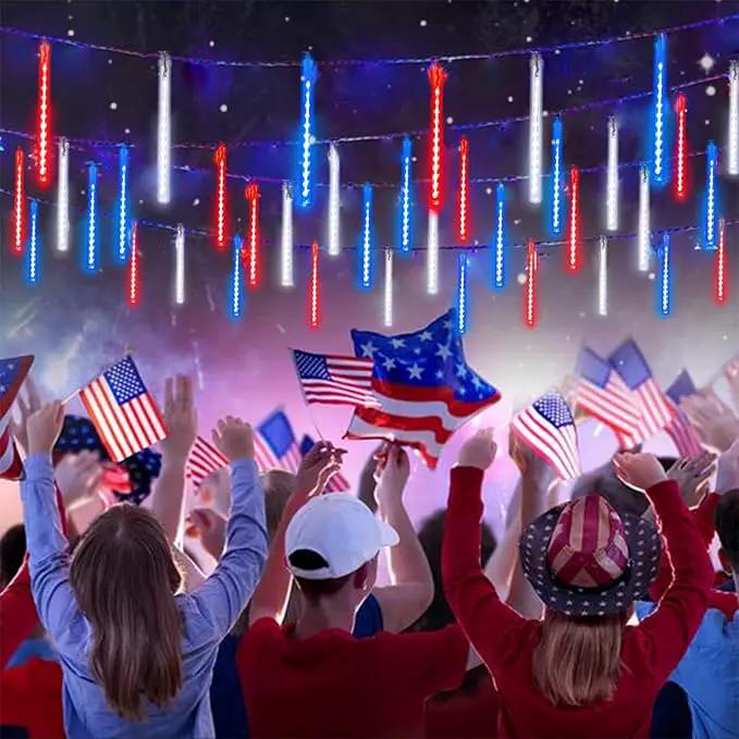 4th of July Decorations Outdoor, Red White and Blue Solar Meteor Shower Lights, 18 Tubes 432 LEDs 4th of July Lights Waterproof, Patriotic Lights String for Independence National Memorial Day Decor by GreenHaven Gardens