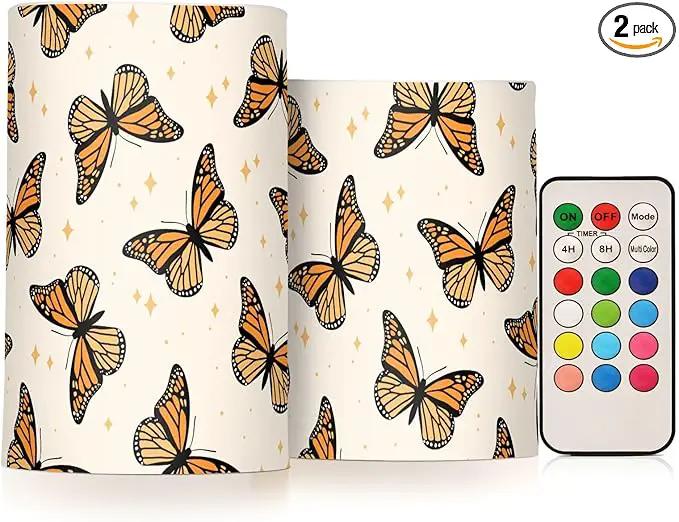Flickering Flameless Candles, Monarch Butterflies LED Candles with Remote Timer, Set of 2 Battery Operated Candle for Valentine Wedding Birthday by GreenHaven Gardens