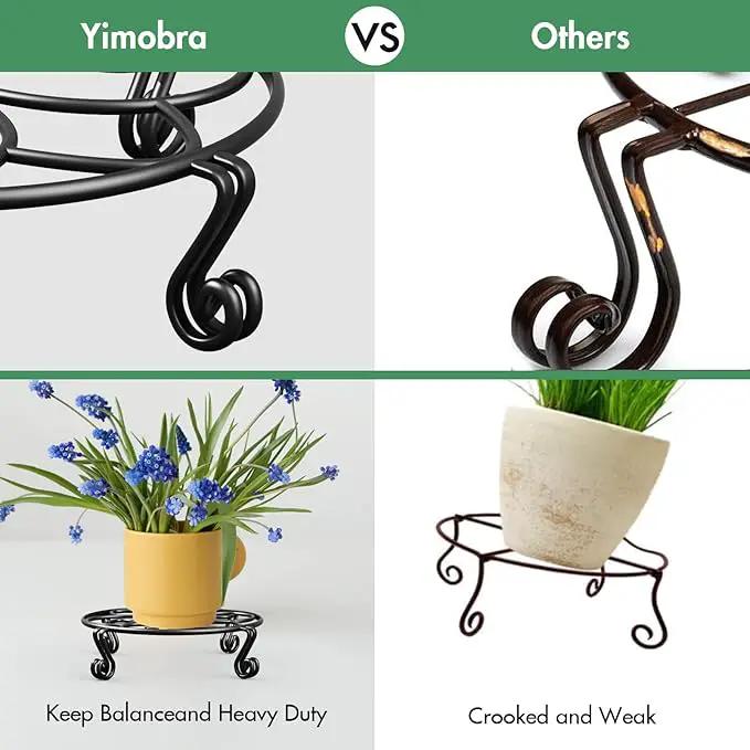 Yimobra 4 Pack Plant Stand for Flower Pot Heavy Duty Potted Holder Indoor Outdoor Metal Rustproof Iron Garden Container Round Supports Rack for Planter (4PC Black 11.8 x 3.1IN) by GreenHaven Gardens