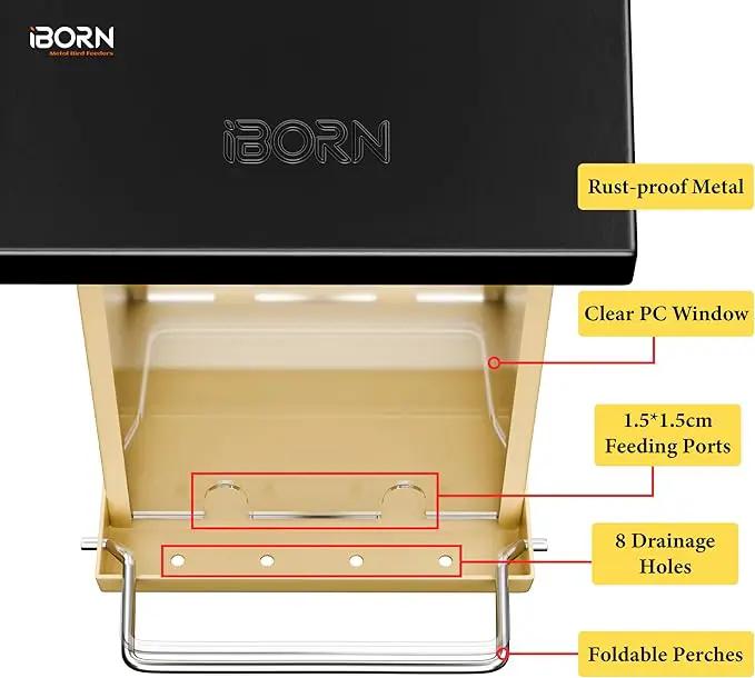 iBorn Bird Feeders for Outdoors,Bird House Feeder with Weatherproof Metal Roof & 8 Drain Holes,Fully Detachable Birdfeeder Design,Easy Clean & Refill,Chew-Proof PC Windows,1.5 Lbs Capacity,Black Roof by GreenHaven Gardens