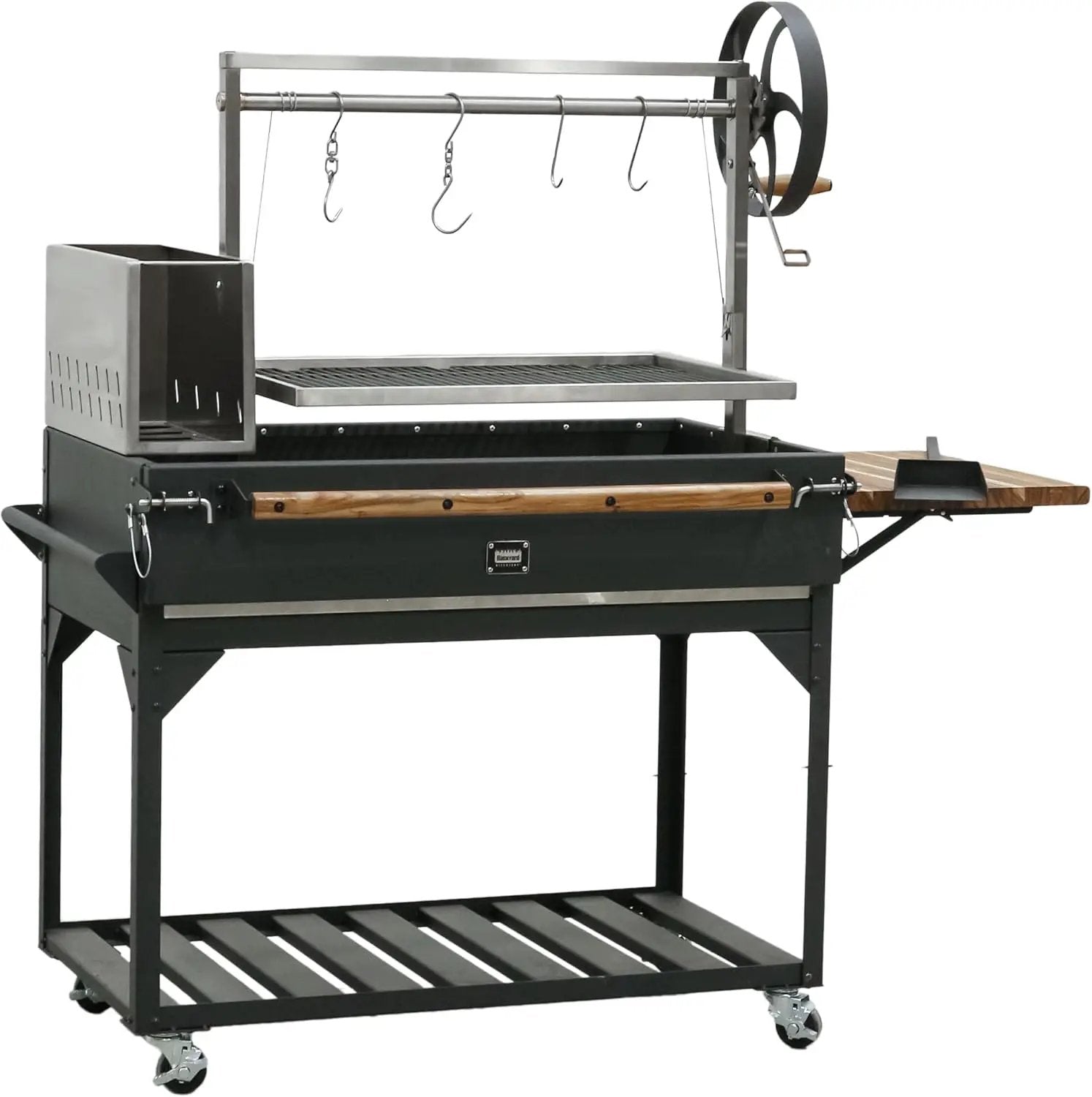 Backyard Discovery Argentine Santa Maria Wood Fire & Charcoal BBQ Grill with Brasero, Adjustable Grill Grates, Fire Bricks, Heavy-Duty Steel, S-Hooks, Acacia Wood Table for Outdoor Gaucho Grilling by GreenHaven Gardens