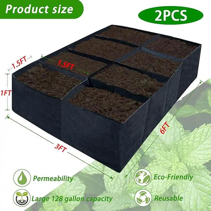 2 Pack 6x3x1ft Fabric Raised Garden Beds,128 Gallon 8 Grids Rectangle Plant Grow Bags,Durable Outdoor Gardening Planting Container Planter Pot for Growing Herbs Flowers Vegetables Potatoes Chillies by GreenHaven Gardens