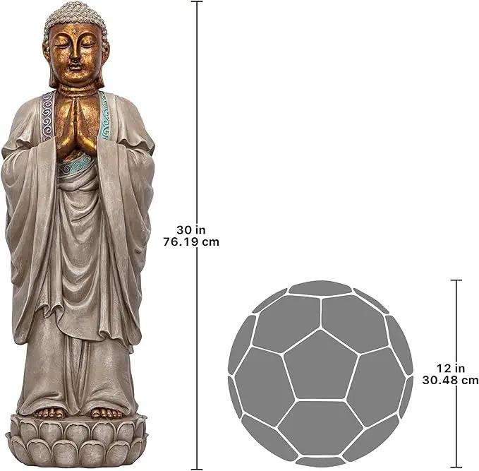 Design Toscano Bodh Gaya Asian Garden Statue, 9 inches wide, 30 inches tall, Cast Stone Resin, Faux Stone & Metallic Finish by GreenHaven Gardens