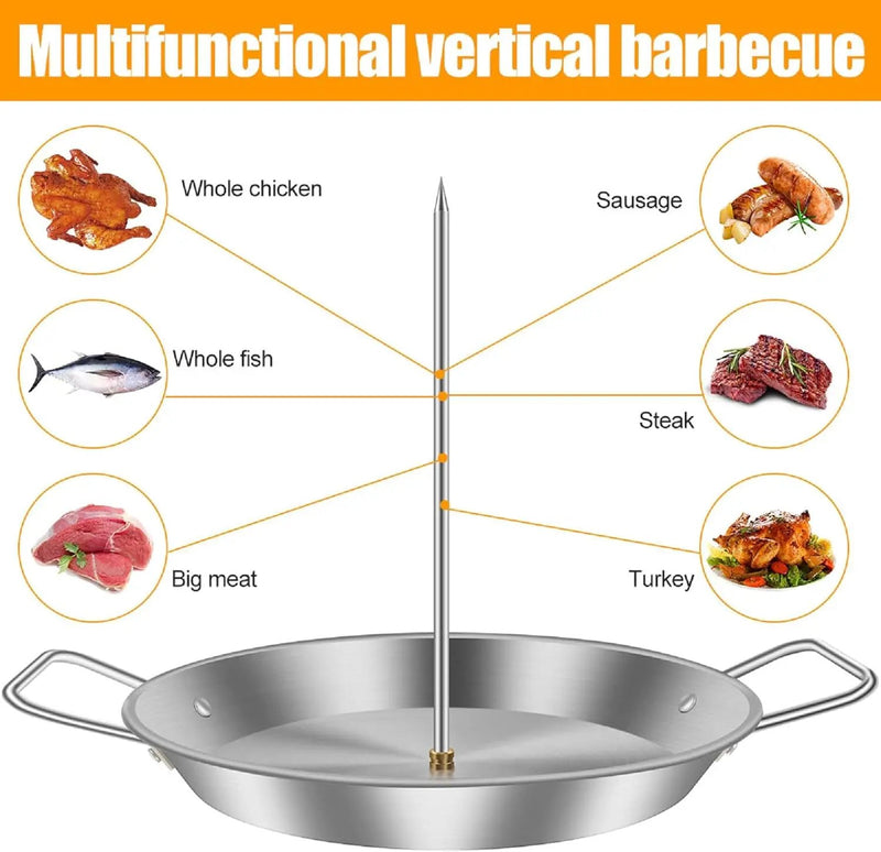Vertical Skewer Pan, BBQ Skewer for Al Pastor, Stainless Steel Vertical Spit Stand with 3 Removable Spikes (8" / 10" / 12") for Oven Grill Use, for Shawarma Kebabs Tacos Barbecue Dishes by GreenHaven Gardens