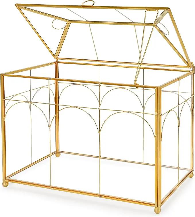 Handmade Glass Planter Terrarium with Lid, Indoor Tabletop Centerpiece Display Box Modern Decor DIY Gift Plant Terrarium Container for Succulent Cacti Air Plants Flower (Gold) by GreenHaven Gardens