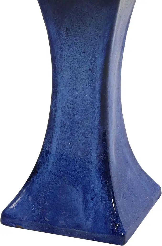 Sunnydaze Ceramic Bird Bath for Outside - 16" H - UV- and Frost-Resistant - Pedestal Bird Bath - Blue Glazed Bowl - Blue Glaze Finish by GreenHaven Gardens