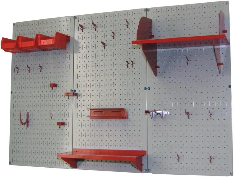 Wall Control Pegboard Organizer 4 ft. Metal Pegboard Standard Tool Storage Kit with Gray Toolboard and Red Accessories by GreenHaven Gardens