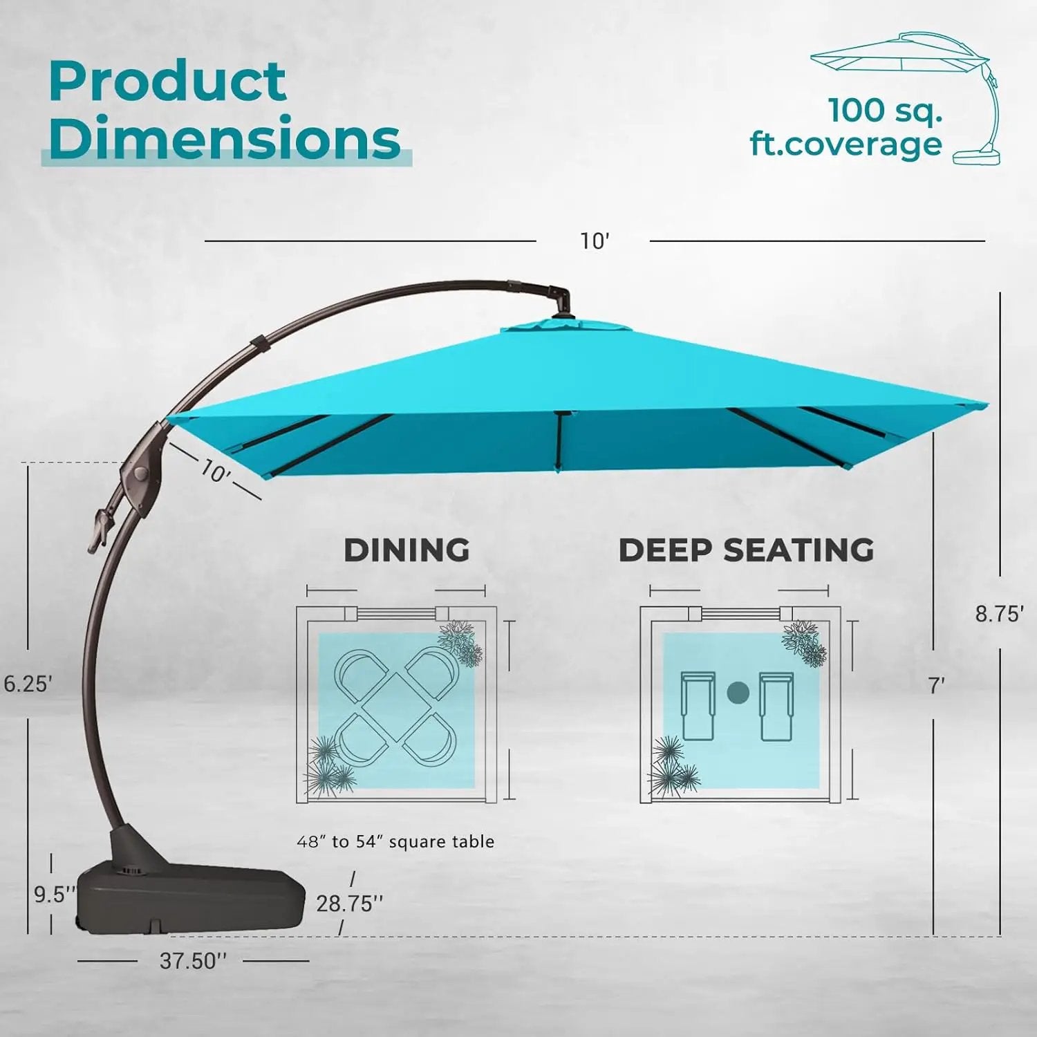 Grand patio Sunbrella 10x10 FT Cantilever Umbrella with Base Included Patio Square Aluminum Offset Umbrellas for Outdoor Pool (Aruba, 10X10 FT-SUNBRELLA) by GreenHaven Gardens