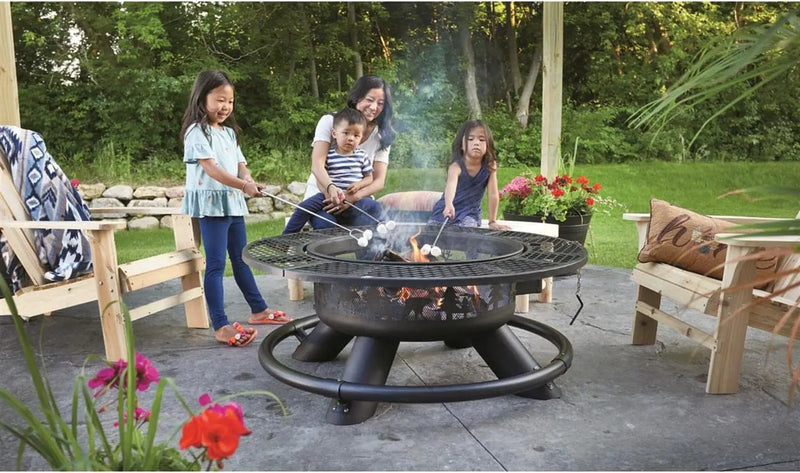 Castlecreek 47" Fire Pit BBQ Grill Outdoor Wood Burning Steel Log Firepit for Camping, Grilling, Smores, Yard, Cooking Outside, Barbecue, Bonfire Geometric by GreenHaven Gardens
