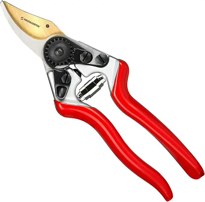 Haus & Garten PrecisionPRO 8" Titanium Pruning Shears - Heavy Duty Professional Bypass Pruner - Use As Rose Clippers, Premium Gardening Secateurs, Garden Scissors, Handheld Yard, Tree, & Plant Tool by GreenHaven Gardens
