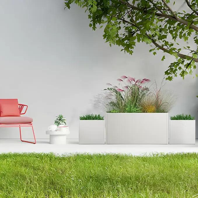 White Steel Planter Outdoor Indoor Planter Box Galvanized Steel Metal Large Planters Rectangular Flower Pot 31.5 In L x 16 In W x 16 In H Modern Commercial Residential for Trees Patio Deck Yard Garden by GreenHaven Gardens