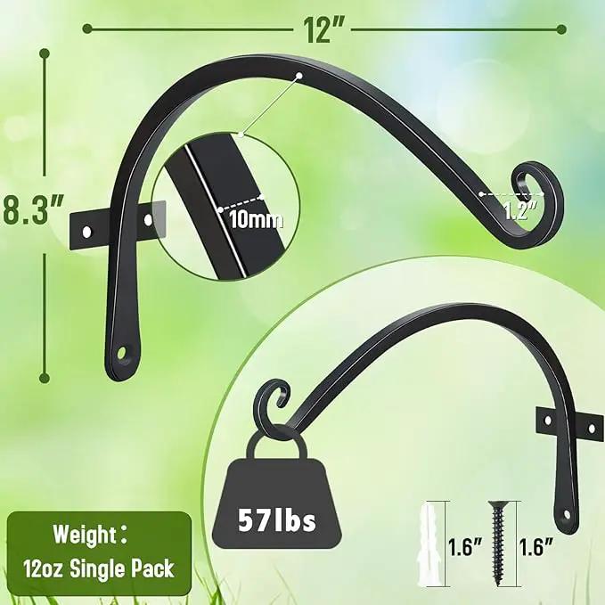 FEED GARDEN 2 Pack 12 Inch Hanging Plant Bracket Wall Hooks Decorative Plant Hangers for Outdoor Hanging Bird Feeders, Wind Chimes, Plant Baskets, Black by GreenHaven Gardens