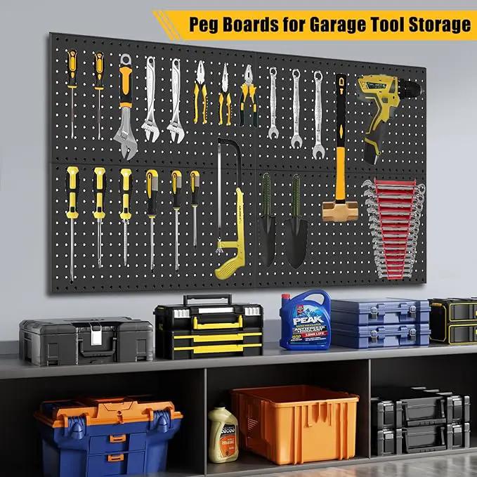 6 Pcs Metal Pegboard Panels, Heavy Duty Peg Boards for Garage and Garden Tool Storage, Includes Drywall Anchors and Screws Kits, Black by GreenHaven Gardens