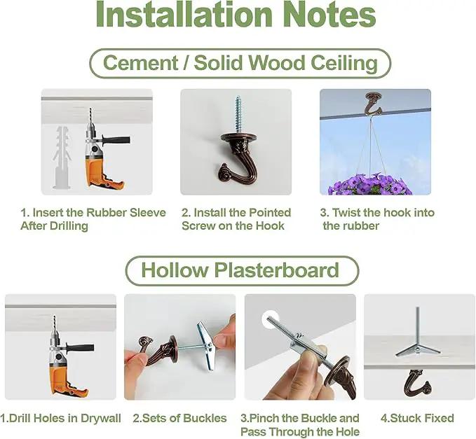 Ceiling Swag Hook Sets - Heavy Duty Hooks with Mounting Hardware for Hanging Plant, Ceiling or Extender Chains - Easy Install with Screws/Brackets by GreenHaven Gardens