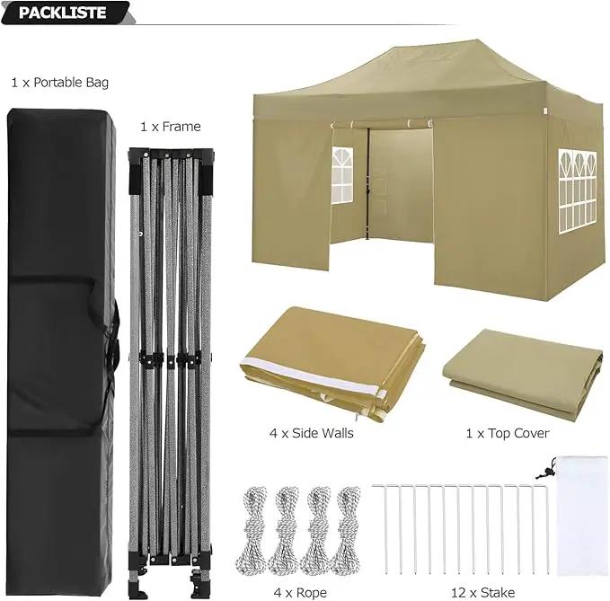 COBIZI 10x15 Heavy Duty Pop up Canopy Tent with 4 sidewalls Commercial Outdoor Canopy Wedding Party Tents for Wedding All Season Wind & Waterproof Gazebo with Carry Bag, Khaki(Frame Thickened) by GreenHaven Gardens