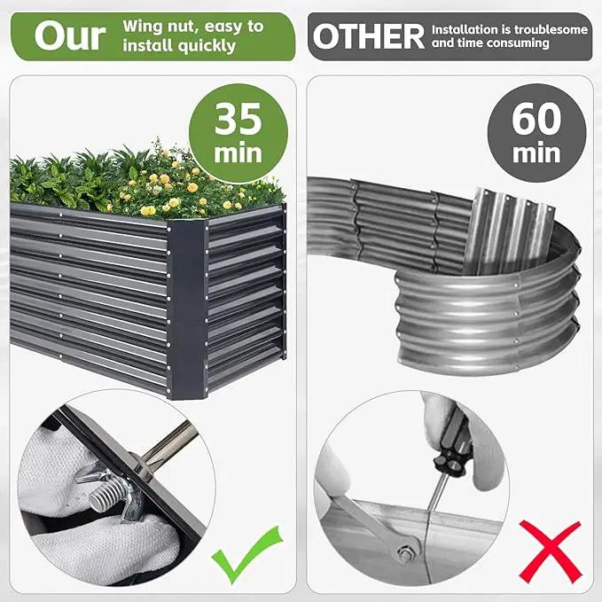 4x2x2ft Raised Garden Bed - Galvanized Deep Root Planter Boxes Outdoor with Wing Nuts and Safety Edges for Gardening Vegetables, Flowers, Herbs, Succulents - Gray by GreenHaven Gardens
