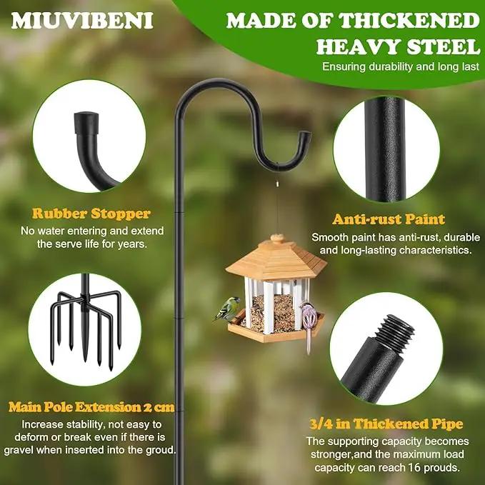 84" Shepherds Hooks for Outdoor with 7 Prongs Base, Heavy Duty Bird Feeder Pole for Hanging Lantern, Hummingbird Feeder, Shepherds Hook for Bird Feeders for Outside,1 Pack, Black by GreenHaven Gardens